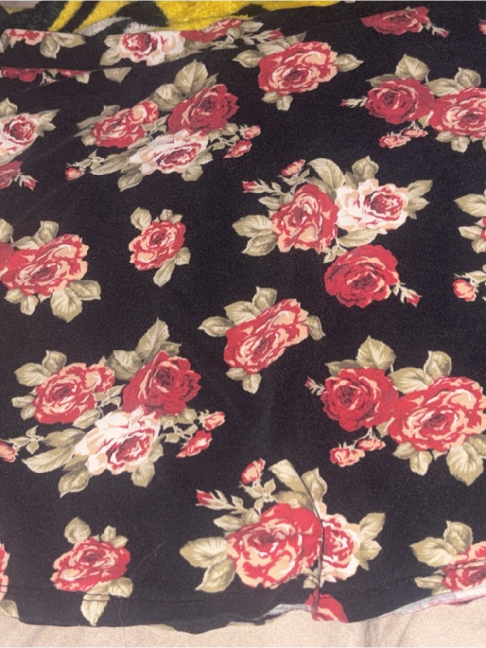 Forever 21 Black Floral Rose Print Skirt with Pink and Red Blooms